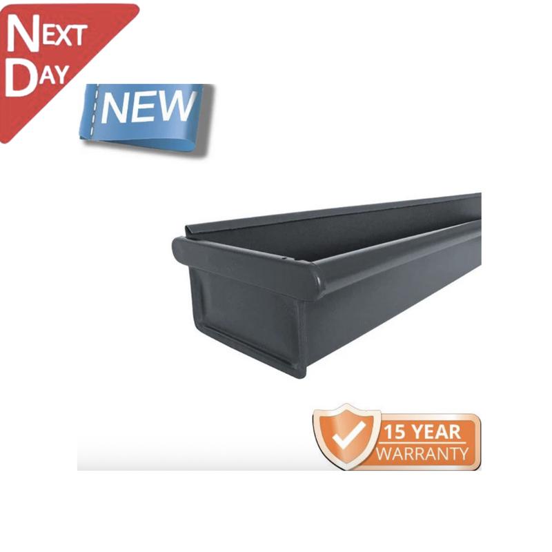 120x75mm Box Profile Anthracite Grey Galvanised Steel Gutter - Pre-Fab LH Stop End Including 1m Length
