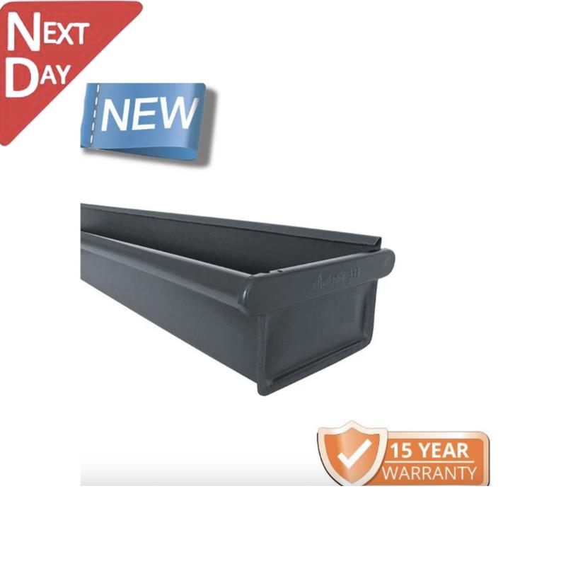 120x75mm Box Profile Anthracite Grey Galvanised Steel Gutter - Pre-Fab RH Stop End Including 1m Length