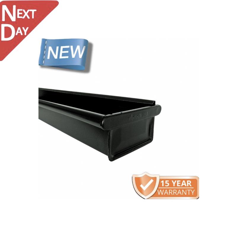 120x75mm Box Profile Black Galvanised Steel Gutter - Pre-Fab RH Stop End Including 1m Length