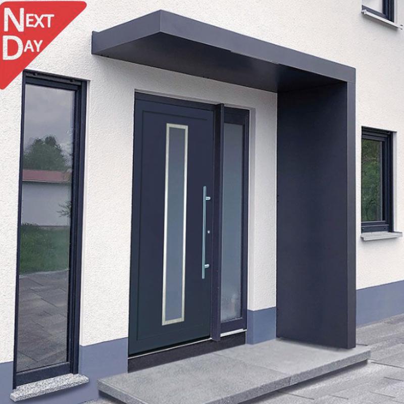 250x90cm Aluminium Canopy With LED Light Strip & Side Panel - Anthracite Grey (Left or Right)