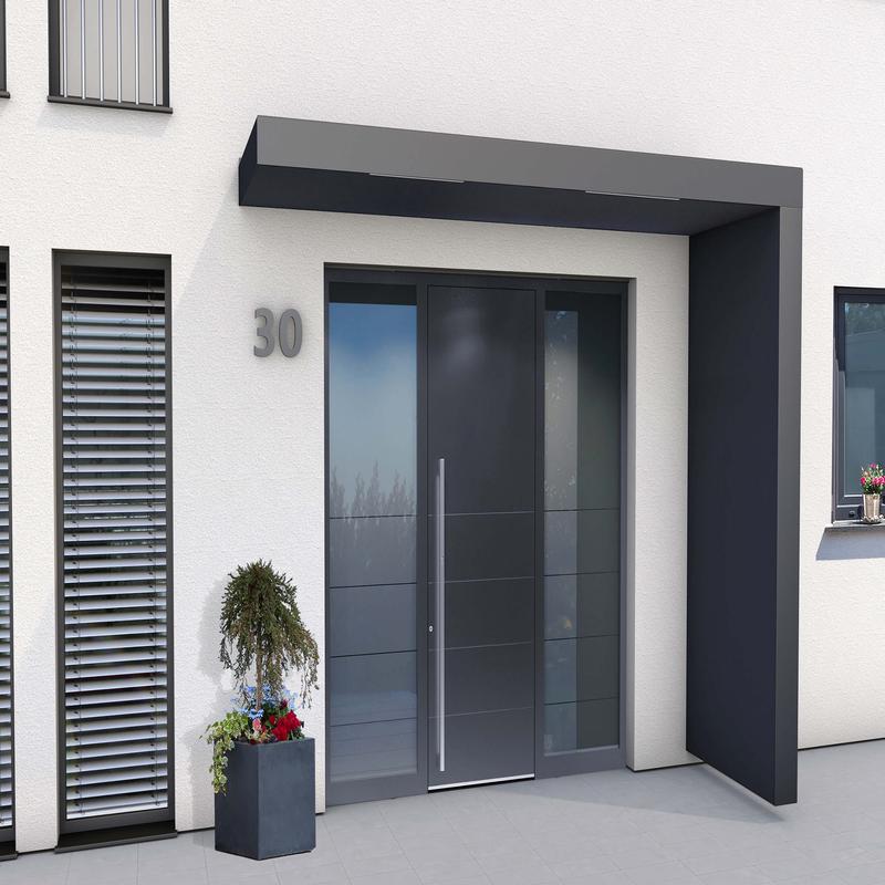 251-300x90cm Aluminium Canopy With LED Light Strip & Side Panel - Anthracite Grey (Left or Right)