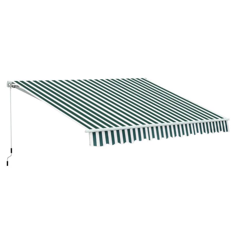 3.5m x 2.5m Manual Retractable Awning With Green and White Stripes
