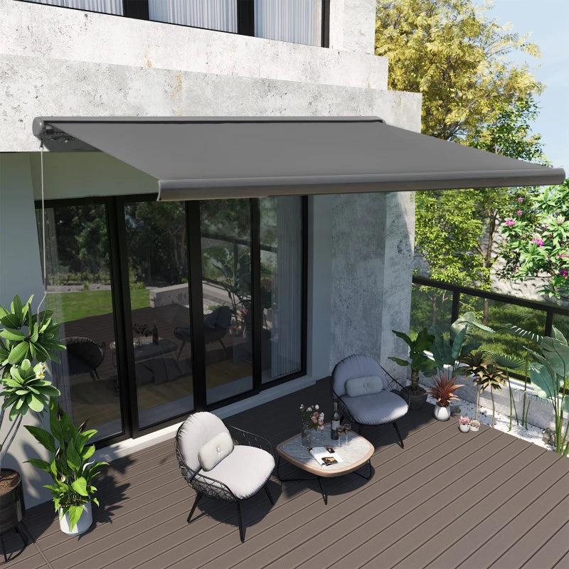 3.5m x 3m Full Cassette Electric Awning With Manual Hand Crank - Grey With Remote Control