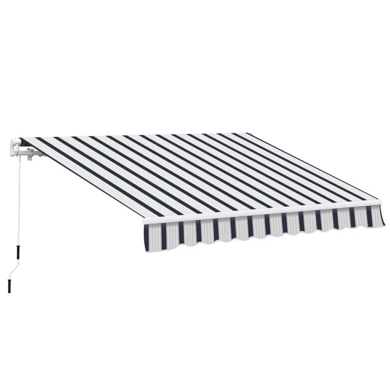Blue and White Striped Retractable Awning Canopy (Manual)
