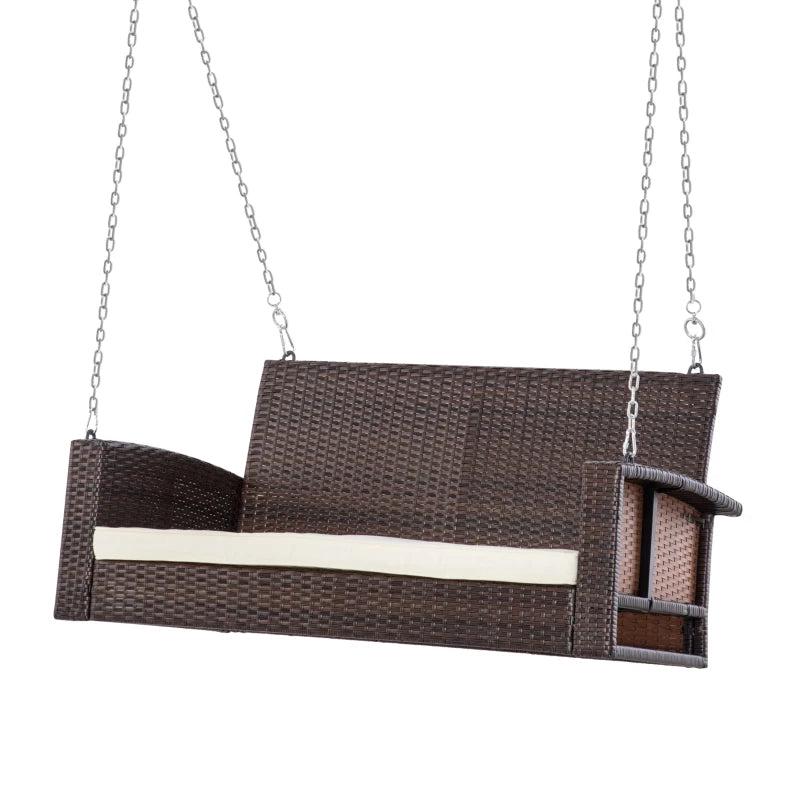 2 Seater Brown Rattan Garden Swing Bench