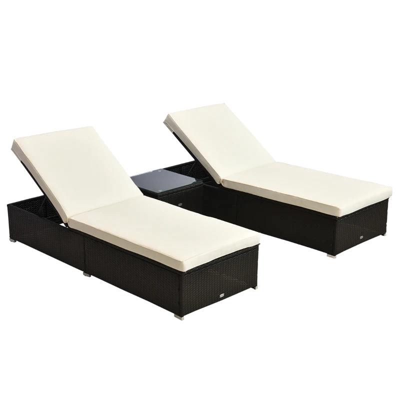 2-Seater Rattan Lounger Set in Deep Coffee/Cream White