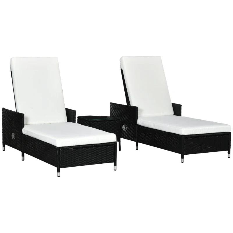 3-Piece Rattan Sun Lounger Set with Cream White Cushions