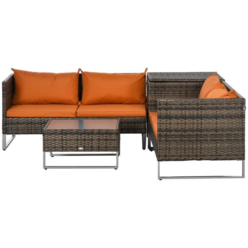 4-Piece Rattan Sofa Set with Storage Table - Orange/Brown