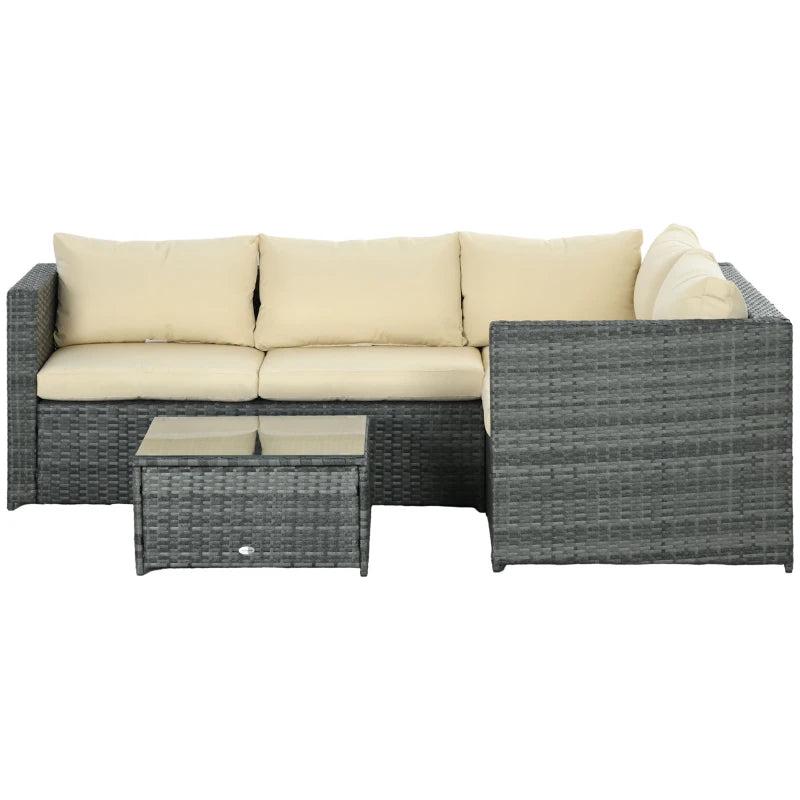 4 Seater Rattan Patio Furniture Set with Thick Beige Cushions