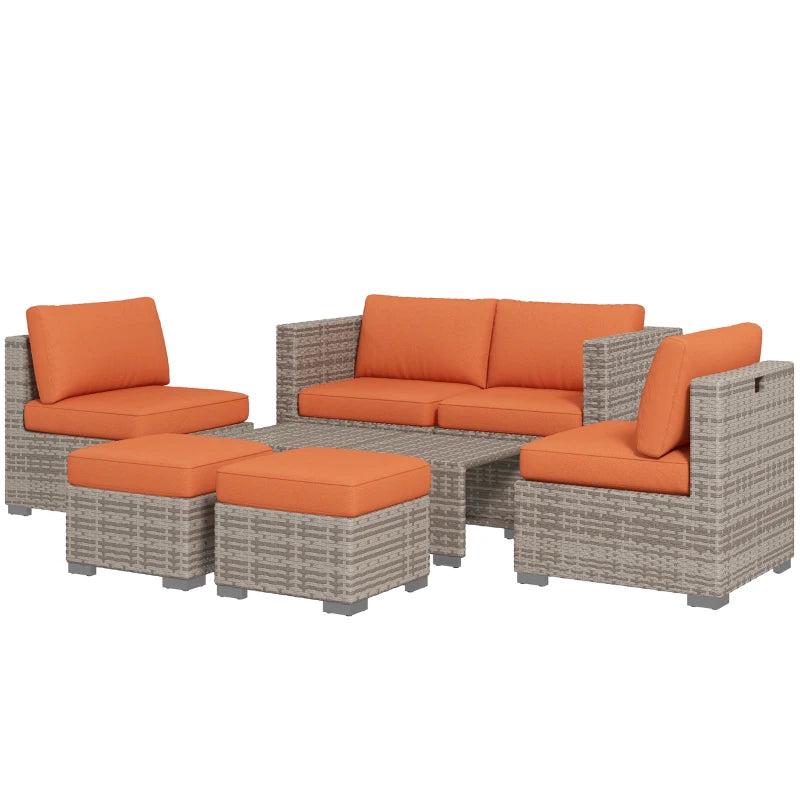 8-Piece Rattan Garden Furniture Set with Orange and Grey Cushions