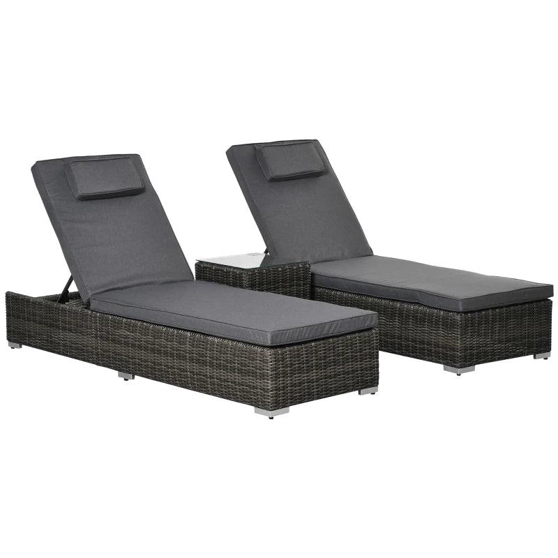 Adjustable 2-Seater Half-Round Rattan Wicker Recliner Set - Grey