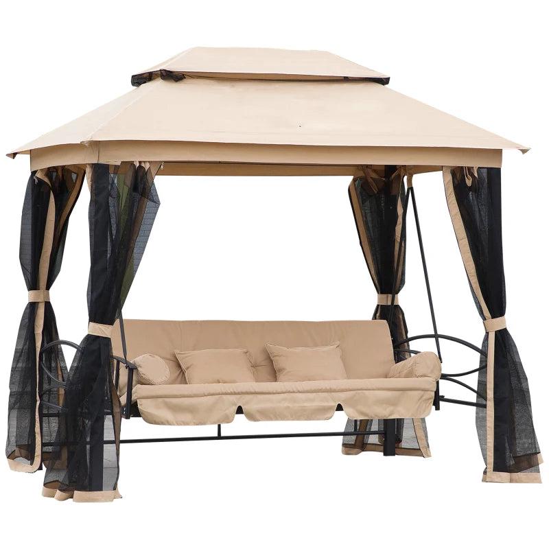 Beige 3-Seater Convertible Garden Swing Gazebo
