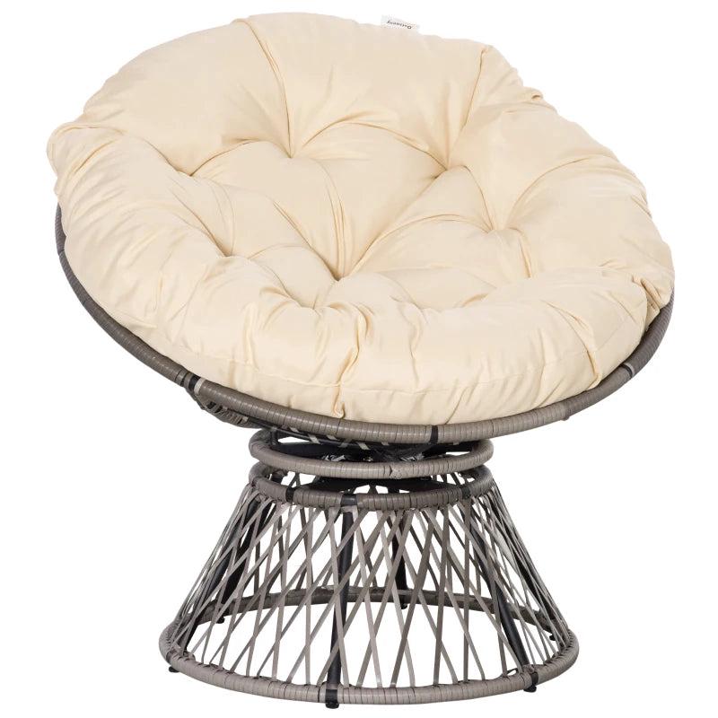 Beige Swivel Rattan Outdoor Moon Chair with Cushion