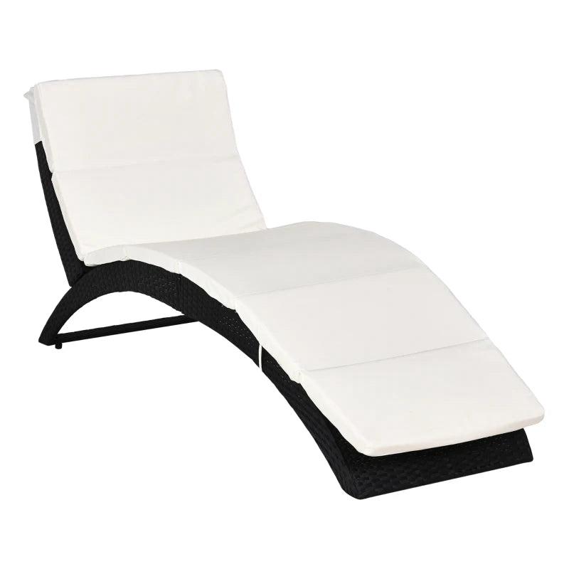Black Foldable Rattan Sun Lounger with Cushion