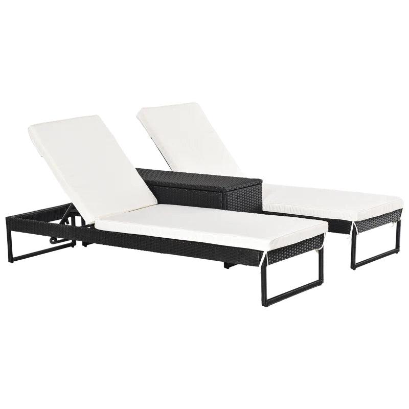 Black Rattan 2-Seat Outdoor Sun Lounger Set with Table