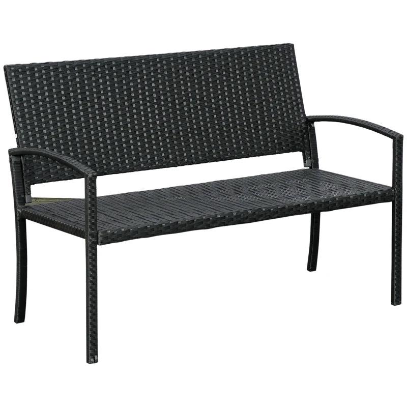 Black Rattan 2 Seater Garden Bench