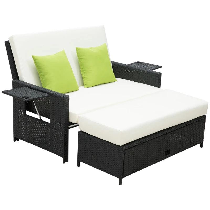 Black Rattan 2-Seater Sun Lounger Sofa Bed