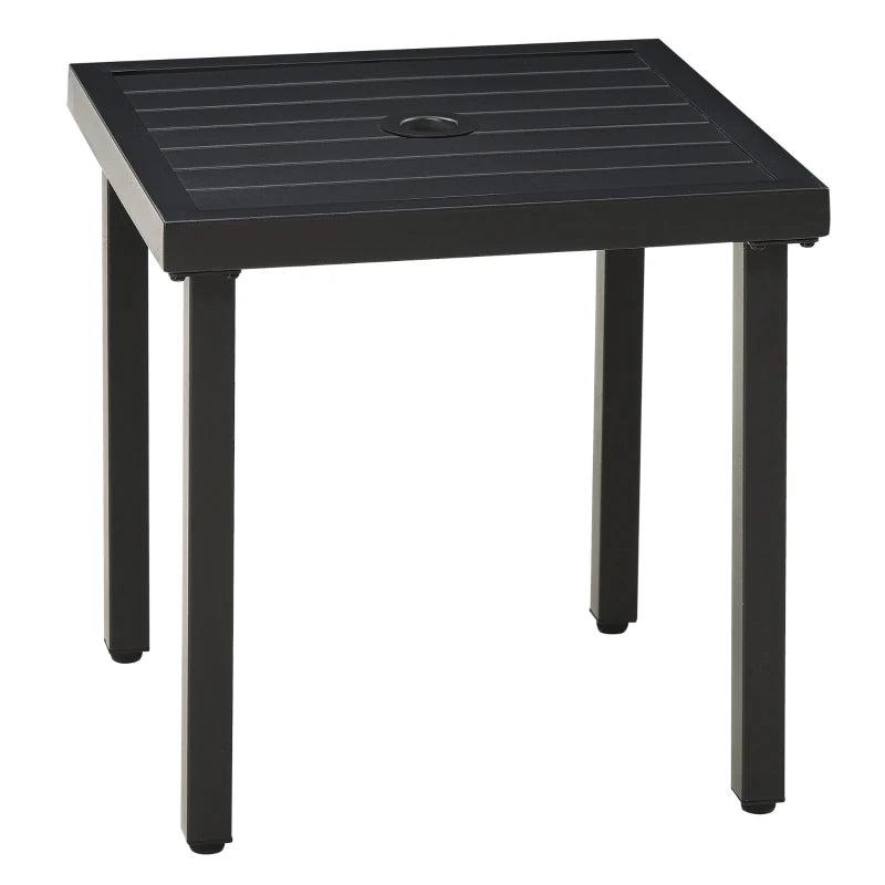 Black Steel Patio Side Table with Umbrella Hole