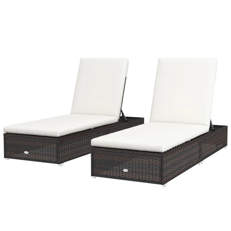 Brown/Cream Rattan Sun Lounger Set - 2 Pack with Reclining Backs