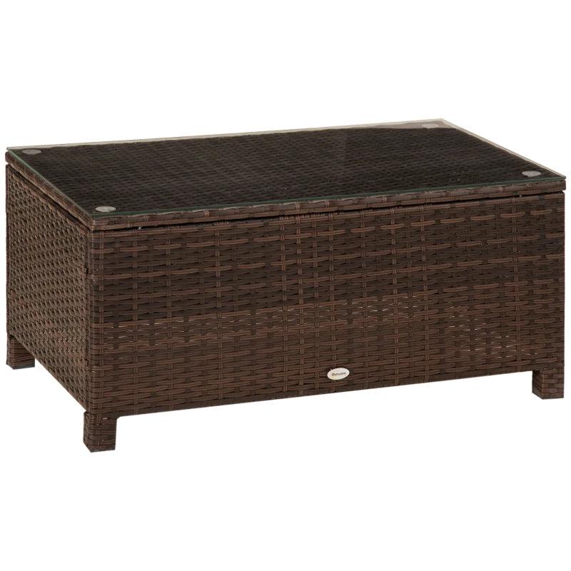 Brown Rattan Garden Coffee Table with Glass Top