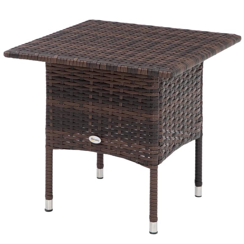 Brown Rattan Outdoor Side Table with Woven Top - Patio & Garden Furniture