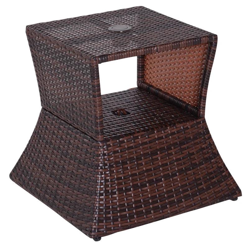 Brown Rattan Wicker Patio Coffee Table with Umbrella Hole