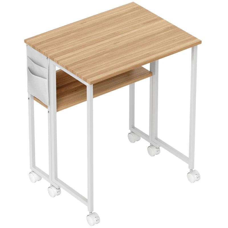 63 cm Drop Leaf Writing Desk - Natural Wood Finish, Compact Home Office Table, Space-Saving Design for Small Rooms