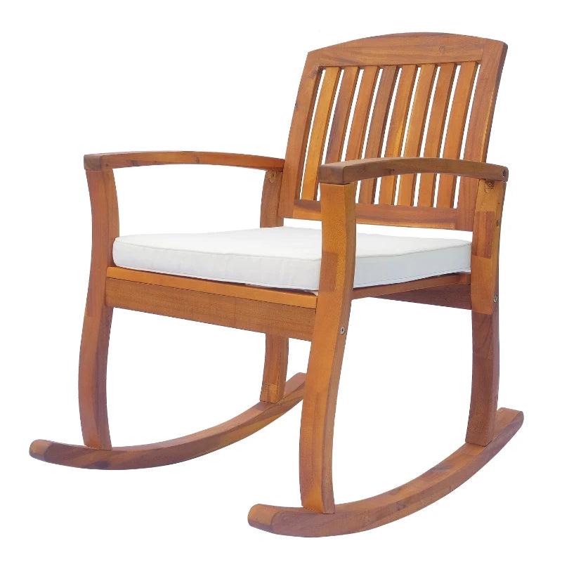 Acacia Wood Rocking Chair with Cushion - Indoor/Outdoor Rocker - Natural