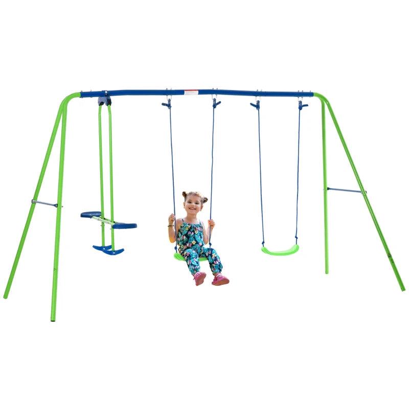 Adjustable Metal Garden Swing Set for Kids, Green
