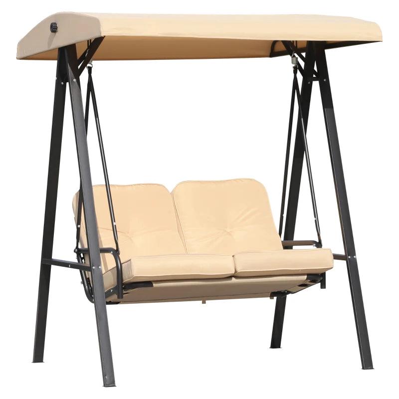 Beige 2 Seater Outdoor Swing Chair with Adjustable Canopy