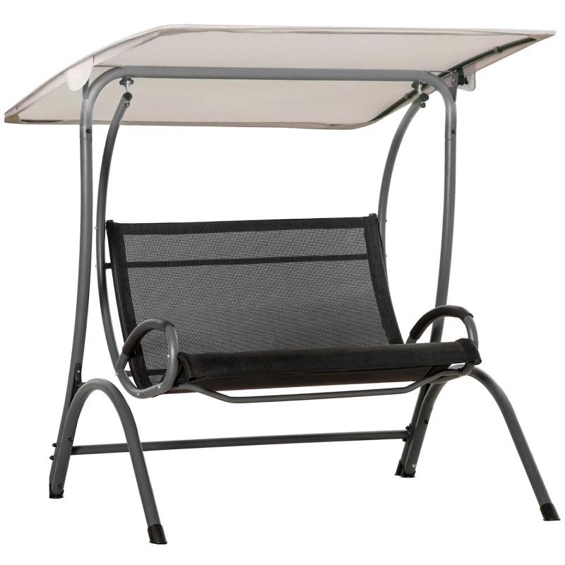 Beige Double Garden Swing Seat with Adjustable Canopy