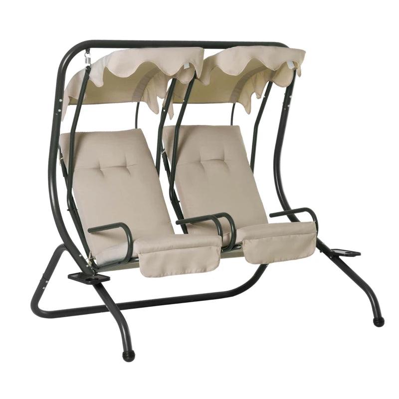 Beige Garden Swing Chair Set with Canopy and Cushions