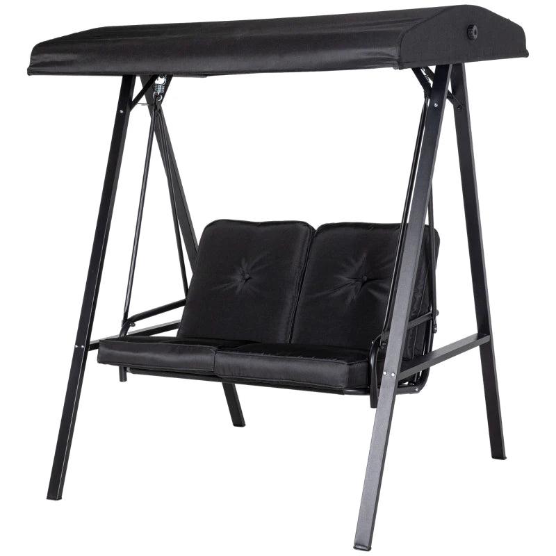 Black 2-Seater Garden Swing Bench with Adjustable Canopy