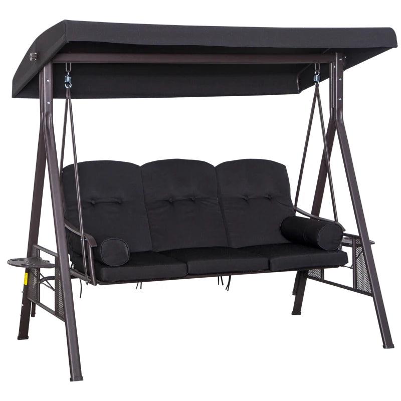 Black 3-Seater Swing Hammock Chair with Canopy and Cushion