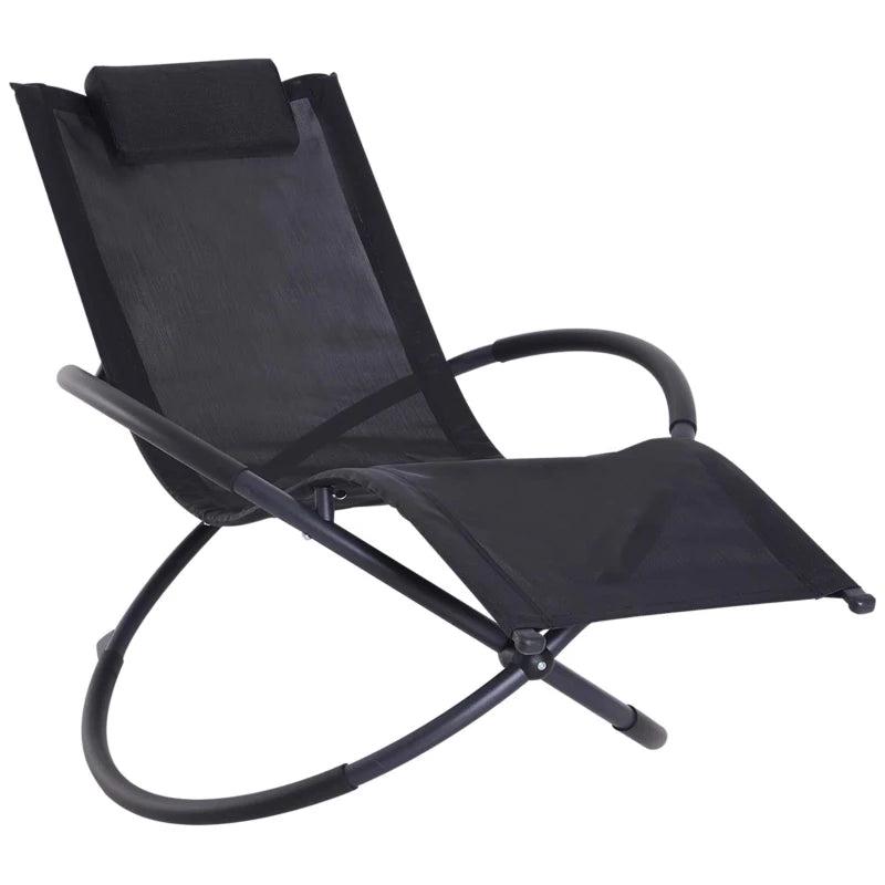 Black Outdoor Zero Gravity Rocking Chair with Pillow