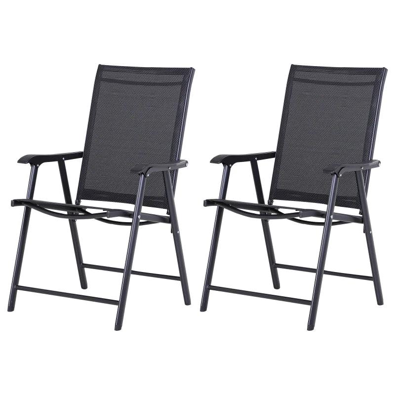 Black Steel Frame Foldable Outdoor Garden Chairs Set of 2
