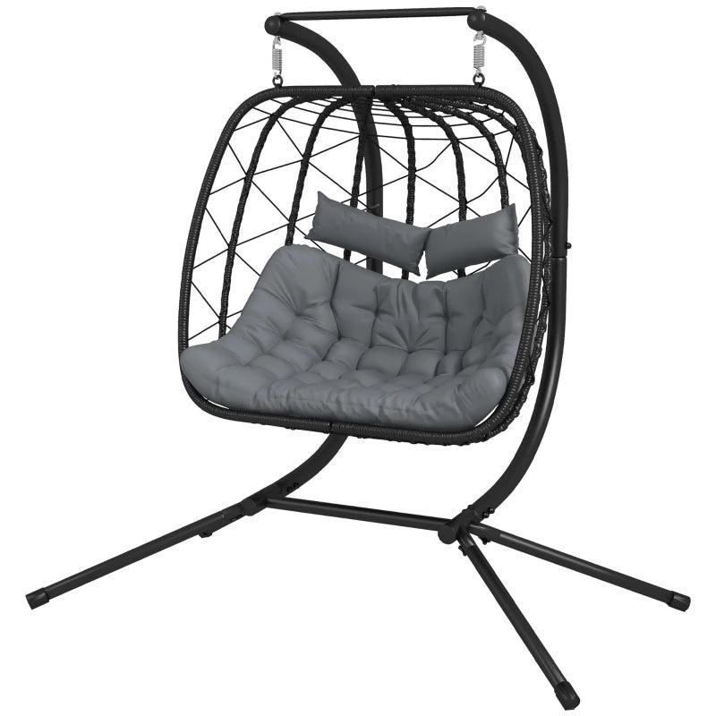 Black Steel Frame Hanging Egg Chair for Two