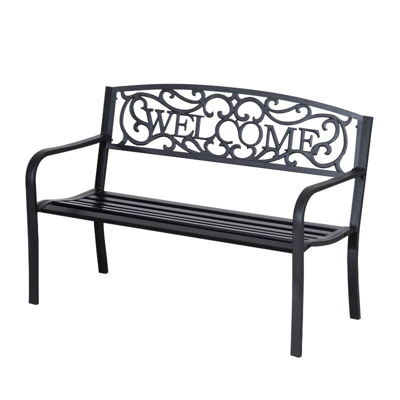 Black Steel Garden Bench - 126x60x85 cm