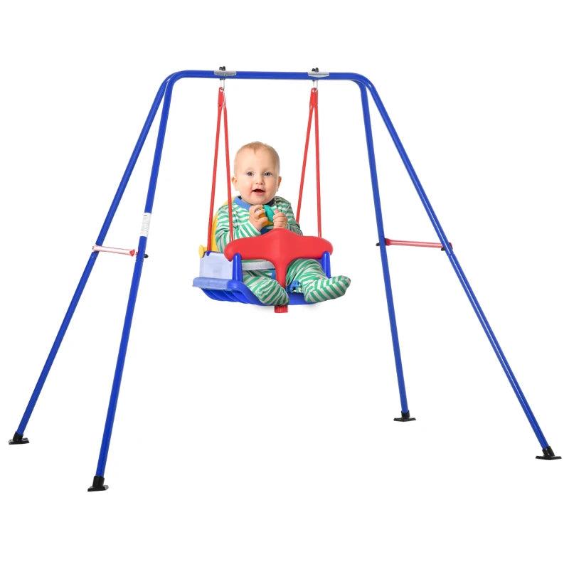 Blue Baby Garden Swing with Safety Harness for Ages 6-36 Months