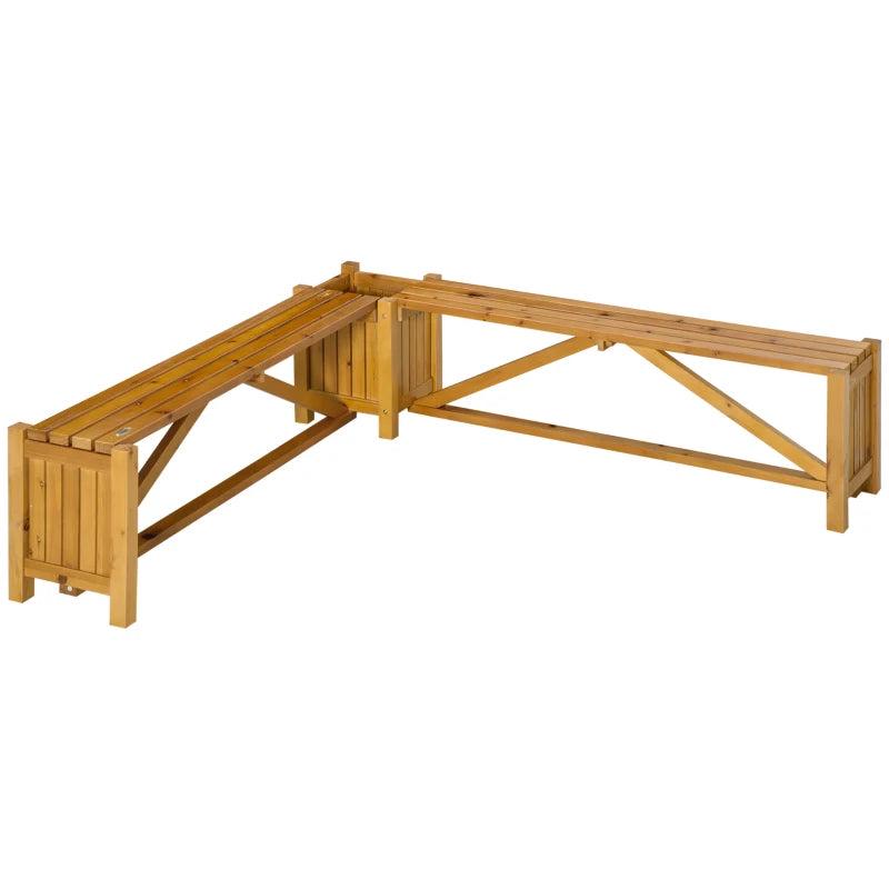 Brown Wooden Corner Bench with Planter Box