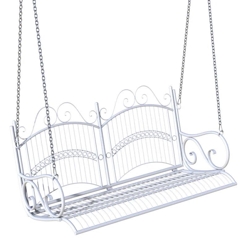 White Metal 2-Seater Hanging Swing Chair Garden Bench - 118x58x57 cm