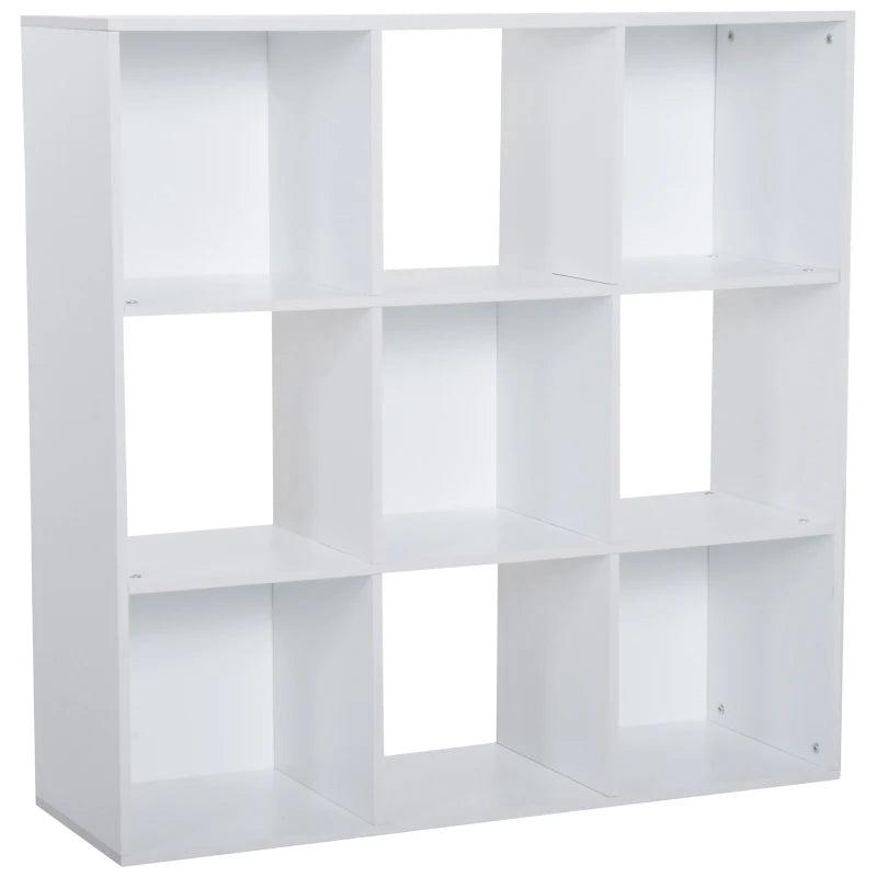 3-Tier 9-Cube Storage Unit - White Particle Board Bookcase Organizer for Home Office Shelves