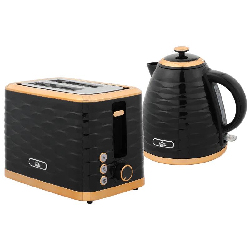 3000W Rapid Boil Kettle & 2 Slice Toaster Set - 1.7L Kettle with 7 Browning Controls, Black, Perfect Kitchen Duo