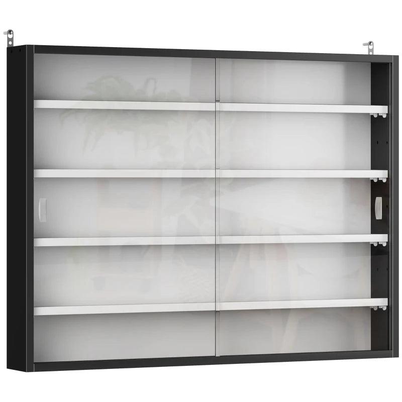 5-Tier Adjustable Wall Display Shelf Unit with Glass Doors - Stylish Home Office Storage Cabinet 60x80cm Black/White