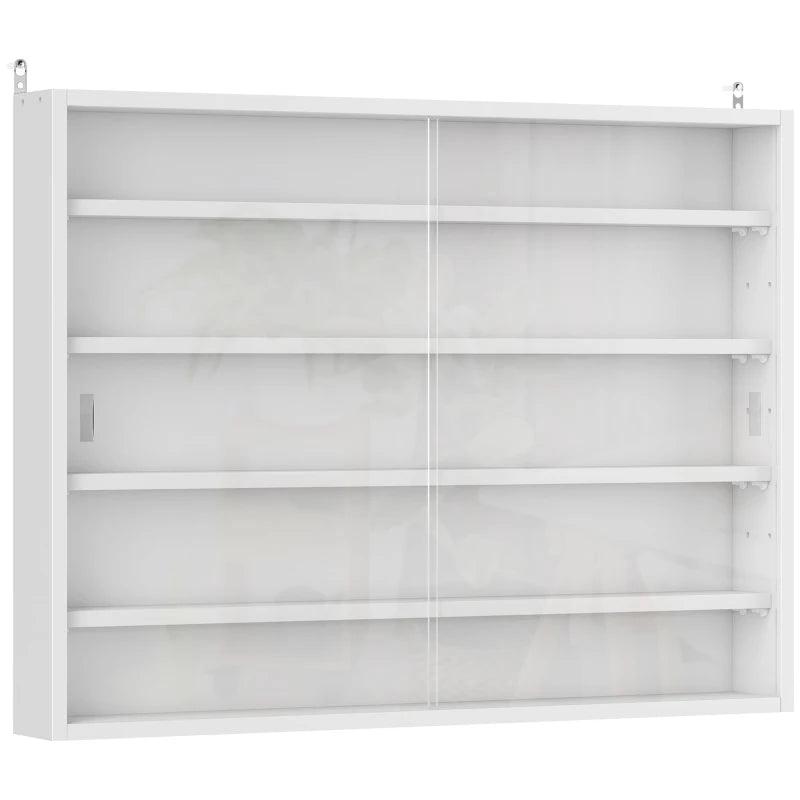 5-Tier Wall Display Shelf Unit with 4 Adjustable Shelves & Glass Doors - White Cabinet for Home Office Ornaments 60x80cm