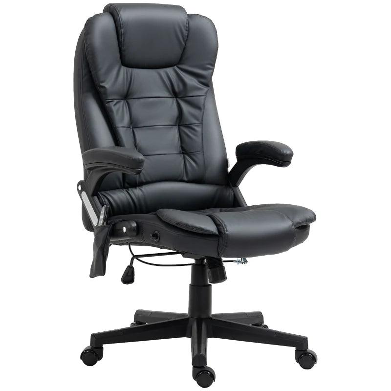 6-Point Heated Massage Office Chair - PU Leather High Back Executive Desk Chair with Adjustable Height & 360 Swivel - Black