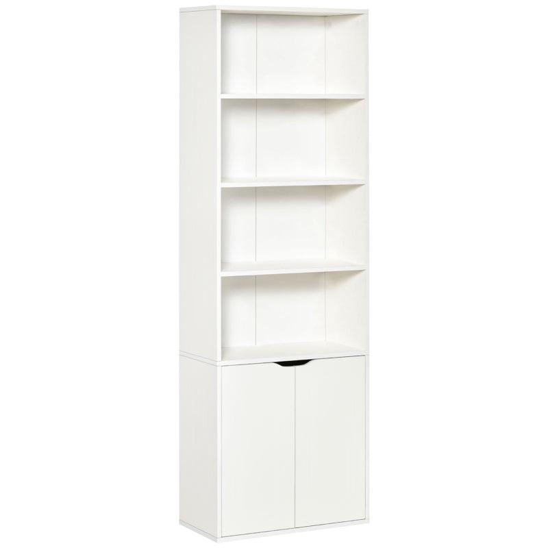 6-Tier Tall Bookcase with 4 Open Shelves & Double Door Storage Cabinet - Freestanding Display Rack for Living Room, Bedroom, Home Office - White