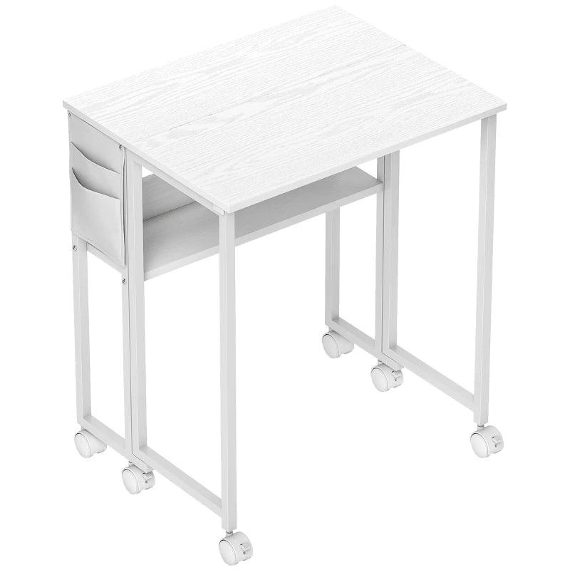 63 cm White Drop Leaf Writing Desk - Compact Home Office Workstation with Versatile Folding Design
