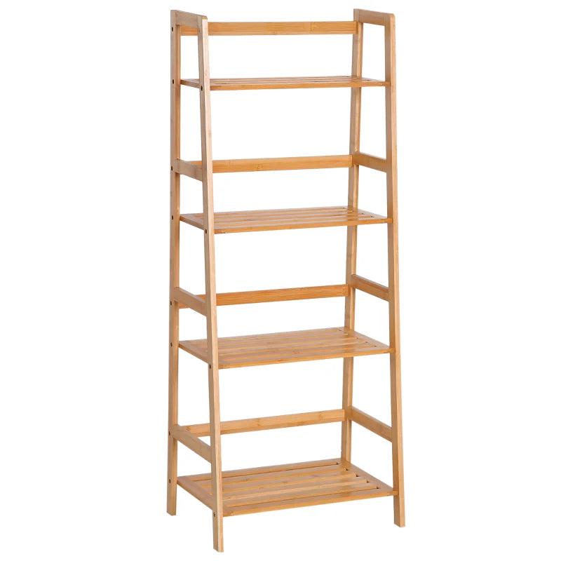 Bamboo Ladder Shelf - 4-Tier Freestanding Bookcase for Living Room, Study & Home Office - Natural Wood Effect, 48x31.5x120cm