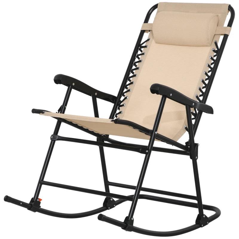 Beige Folding Rocking Zero Gravity Chair with Headrest